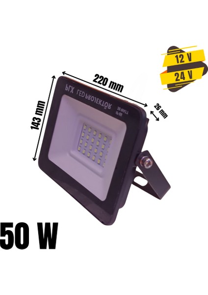 50W LED Projektör IP65 Su Geçirmez, 12/24V Dc Dış Mekân Aydınlatma