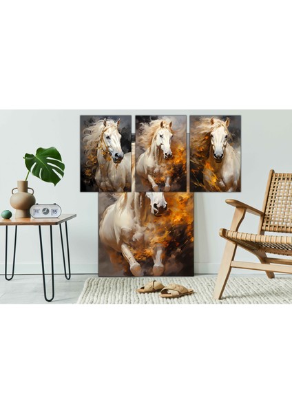 Dekoratif 3lü Set Beyaz Atlar Şık Görünüm Kanvas Tablo indirimleri