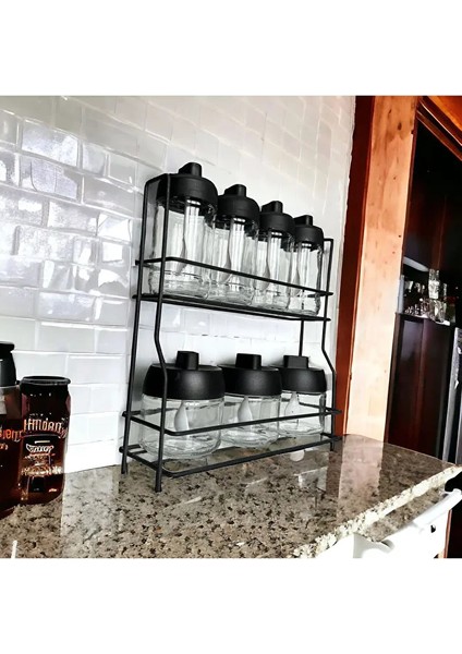 Metal Standlı Siyah 7 Li Cam Kavanoz ve Baharatlık Seti indirimleri