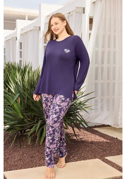 Kadın Inci Büyük Beden Lavanta Moru Pijama Takımı 0499
