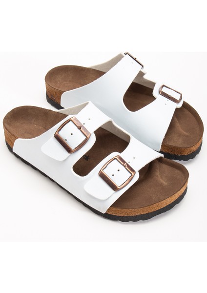 Unisex Beyaz Poli Taban Ayarlamalı Çift Tokalı Terlik fiyatları