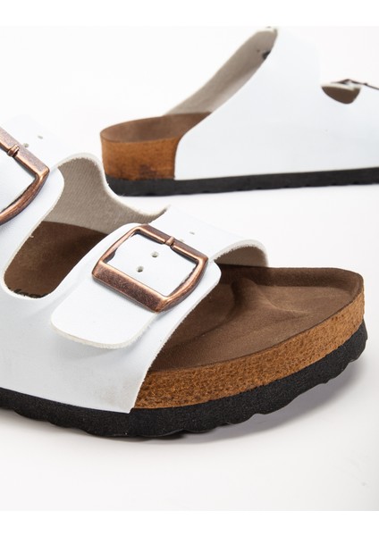 Unisex Beyaz Poli Taban Ayarlamalı Çift Tokalı Terlik modelleri