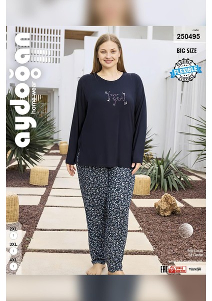 Kadın Inci Büyük Beden Lacivert Pijama Takımı 0495 modelleri