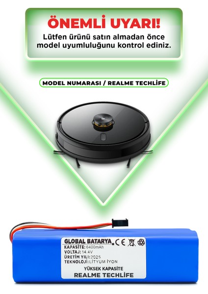 Realme Techlife Robot Süpürge Bataryası 14.4V 6400MAH (Yüksek Kapasite) indirimleri