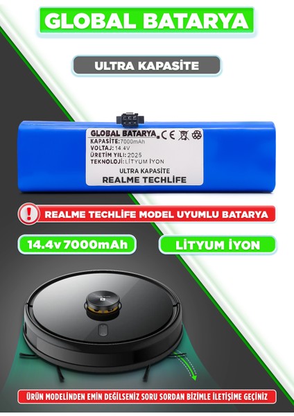 Realme Techlife Robot Süpürge Bataryası 14.4V 7000MAH (Ultra Kapasite)
