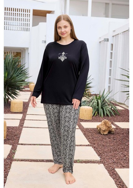 Kadın Inci Büyük Beden She Is Me Siyah Pijama Takımı 0492