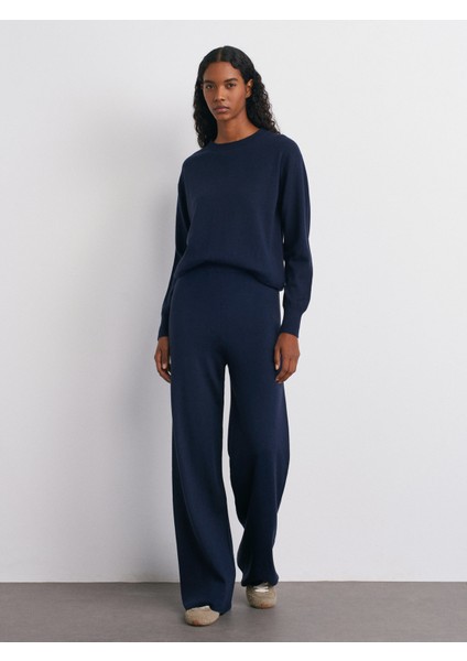 70163 Beli Lastikli Yünlü Triko Pantolon-Laci Mel.