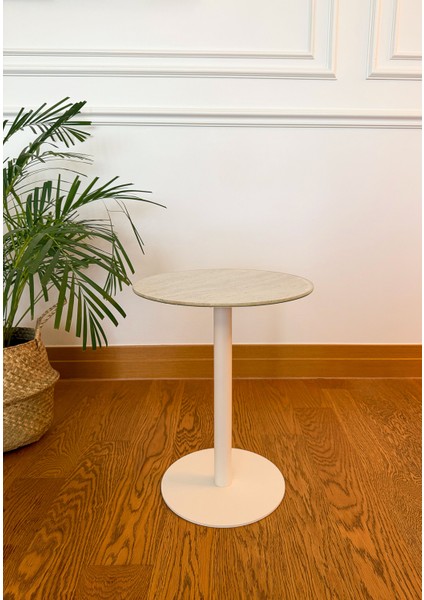 Traverten Mermer Desenli Modern 40 cm Zigon Yan Sehpa 8 mm Temper Cam fiyatları