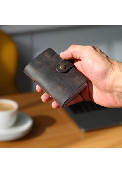 Kredi Kartlık Hakiki Deri Içi Şeffaf 10-20 Bölmeli Hediyelik Kartlık Küçük Kartvizitlik ( 9 x 7 cm ) Kahverengi