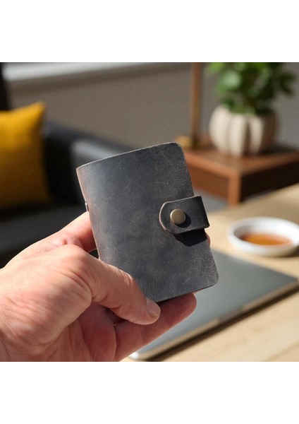 Kredi Kartlık Hakiki Deri Içi Şeffaf 10-20 Bölmeli Hediyelik Kartlık Küçük Kartvizitlik ( 9 x 7 cm ) Kahverengi