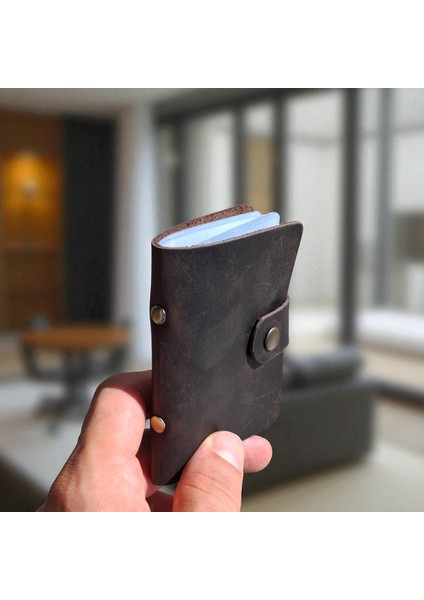 Kredi Kartlık Hakiki Deri Içi Şeffaf 10-20 Bölmeli Hediyelik Kartlık Küçük Kartvizitlik ( 9 x 7 cm ) Kahverengi