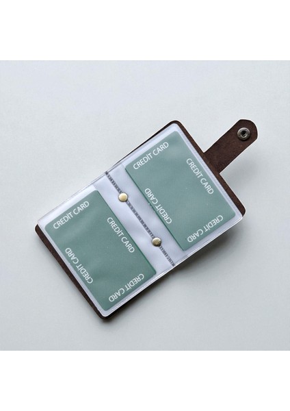 Kredi Kartlık Hakiki Deri Içi Şeffaf 10-20 Bölmeli Hediyelik Kartlık Küçük Kartvizitlik ( 9 x 7 cm ) Kahverengi