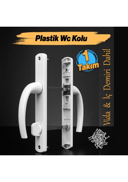 Plastik Wc Banyo Kapı Kolu Tutamağı Içi Metal Plastik Tutma Kol Sağa Sola Uyumlu 1 Takım
