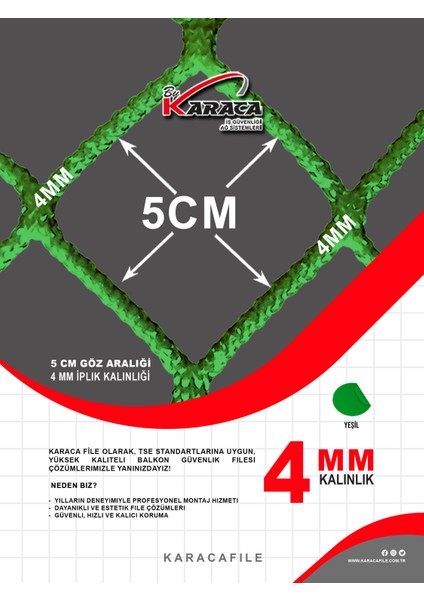 Yeşil Güvenlik File– 2 M Yükseklik | Metreyle Kesim | 4 mm Ip, 5x5 cm Göz Aralığı + Montaj Aparatları modelleri