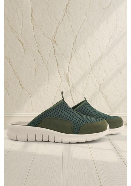 Medikal Haki Yeşil Krem Tabanlı Comfort Spor Terlik