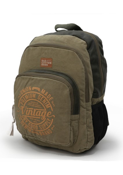 Old Cotton 7184 Revilla Çağla Yeşili Sırt Okul Seyahat 15.6 Inç Laptop Notebook Spor Kanvas Pamuk Kumaş Çantası