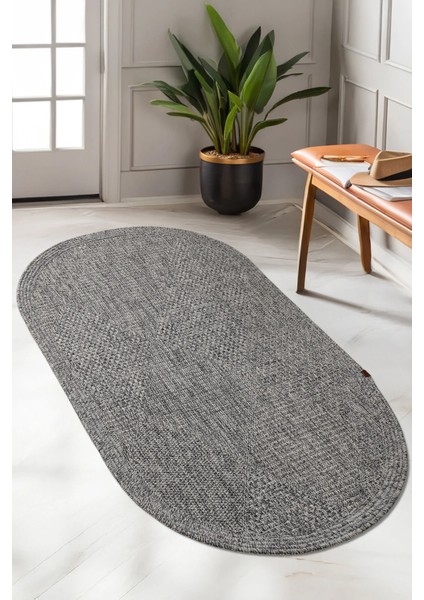 Boho 06 Gri Naturel Oval Jüt Halı Yolluk Jüt Taban Jüt Kilim Hasır Halı Otantik Oval Bohem Halı