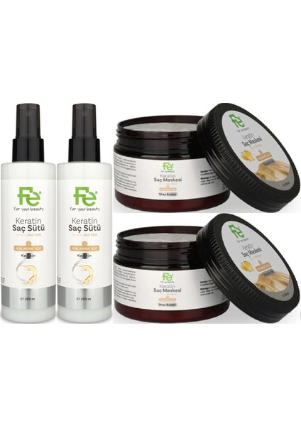 Keratin Saç Sütü 200ML & Saç Maskesi 300ML (Karma 4 Lü Set)