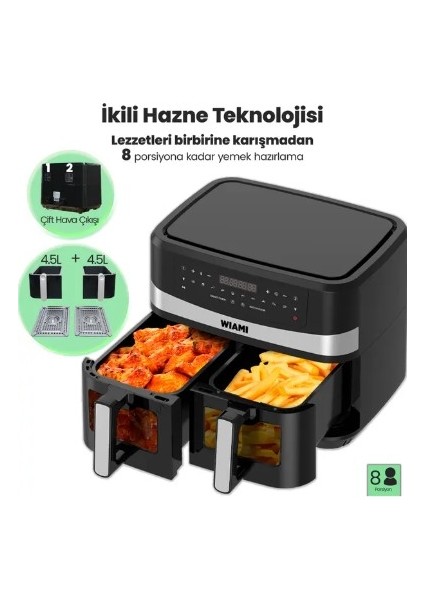 Airfryer 9 Lt Çift Sepet Camlı Akıllı Yağsız Hava modelleri