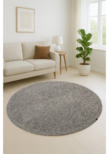 Boho 07 Gri Naturel Yuvarlak Jüt Halı Yolluk Jüt Taban Jüt Kilim Hasır Halı Otantik Yuvarlak Bohem Halı