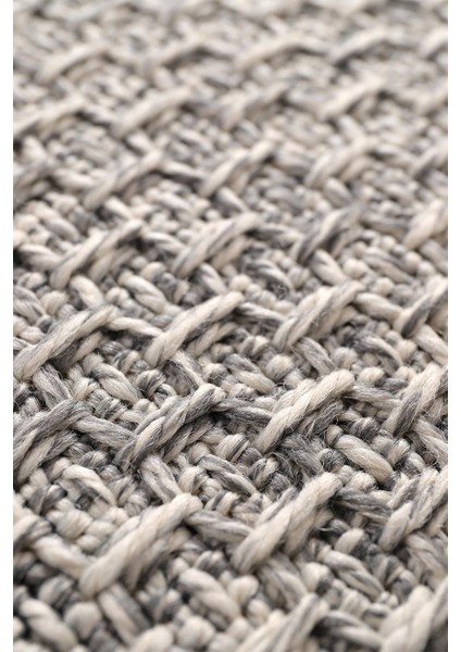 Boho 07 Gri Naturel Yuvarlak Jüt Halı Yolluk Jüt Taban Jüt Kilim Hasır Halı Otantik Yuvarlak Bohem Halı