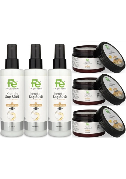 Keratin Saç Sütü 200ML & Saç Maskesi 300ML (Karma 6 Lı Set)