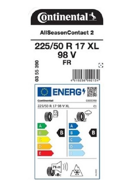 225/50 R17 98V Xl Fr Allseasoncontact 2 4 Mevsim Oto Lastiği (Üretim YILI:2025 ) fiyatları