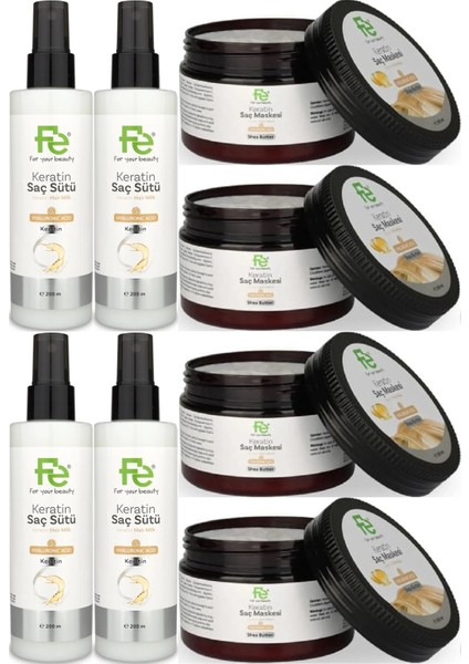 Keratin Saç Sütü 200ML & Saç Maskesi 300ML (Karma 8 Li Set)