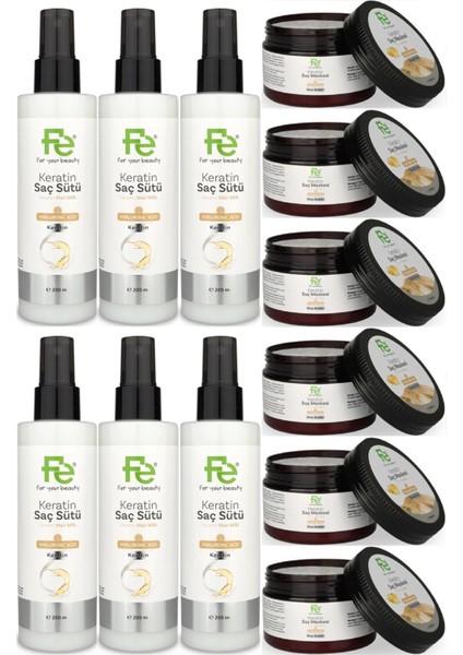 Keratin Saç Sütü 200ML & Saç Maskesi 300ML (Karma 12 Li Set)