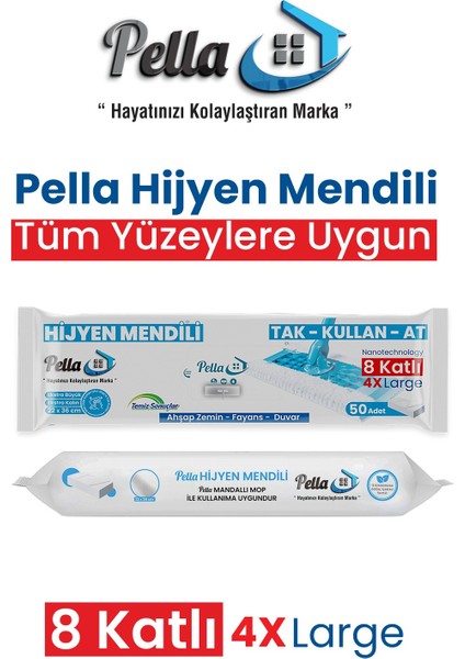 Islak Mop Bezi, Yüzey Temizlik Havlusu, Çok Amaçlı Temizlik Mendili, 1X50 Yaprak, 22X36 cm