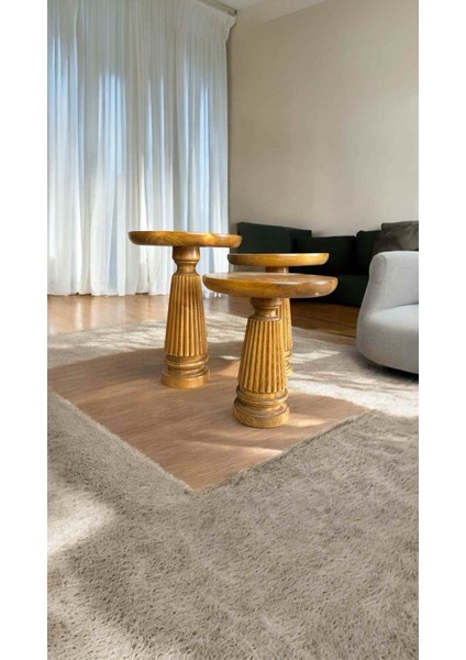 Tütün Renk Ahşap Mantar Sehpa 3’lü Takım – Doğal Fiskos ve Zigon Sehpa modelleri