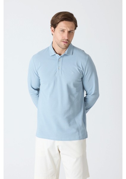 Erkek Uzun Kollu Polo Yaka Comfort Sweatshirt - Fırtına