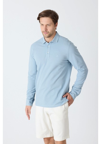 Erkek Uzun Kollu Polo Yaka Comfort Sweatshirt - Fırtına