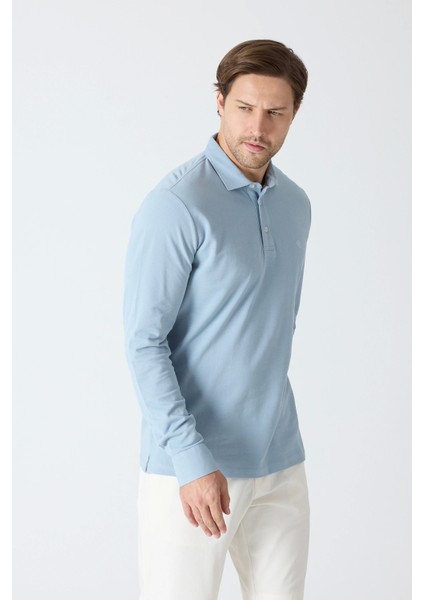 Erkek Uzun Kollu Polo Yaka Comfort Sweatshirt - Fırtına