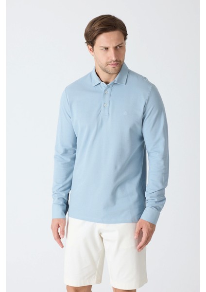 Erkek Uzun Kollu Polo Yaka Comfort Sweatshirt - Fırtına