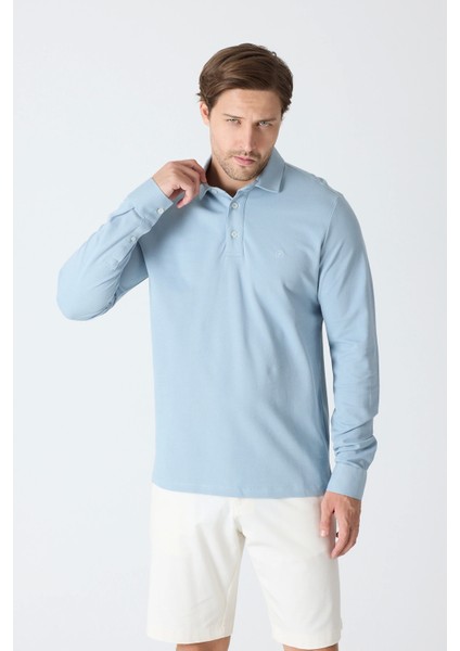 Erkek Uzun Kollu Polo Yaka Comfort Sweatshirt - Fırtına