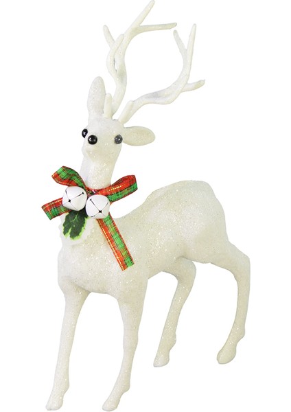 Yılbaşı Süsü Çanlı Fiyonklu Simli Geyik Beyaz 35 cm