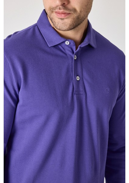 Erkek Uzun Kollu Polo Yaka Comfort Sweatshirt - Mor fiyatları