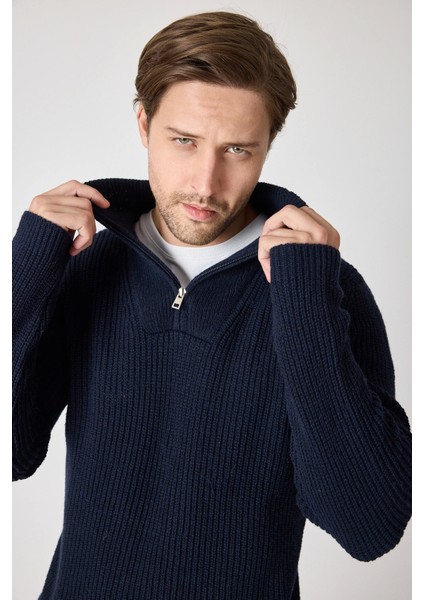 Erkek Dik Yaka Fermuarlı Triko Kazak - Lacivert fiyatları