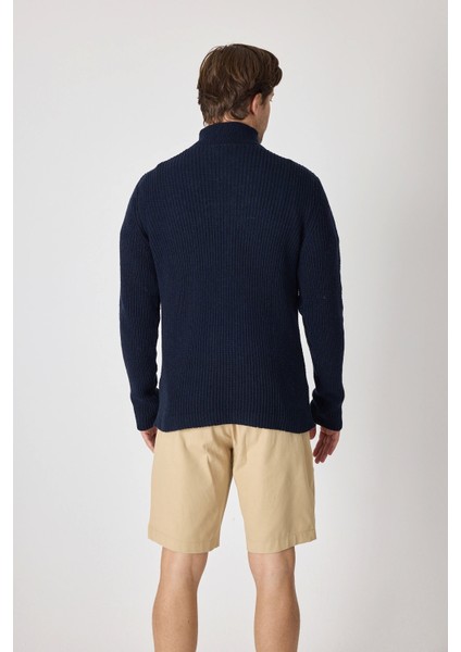 Erkek Dik Yaka Fermuarlı Triko Kazak - Lacivert fırsatları