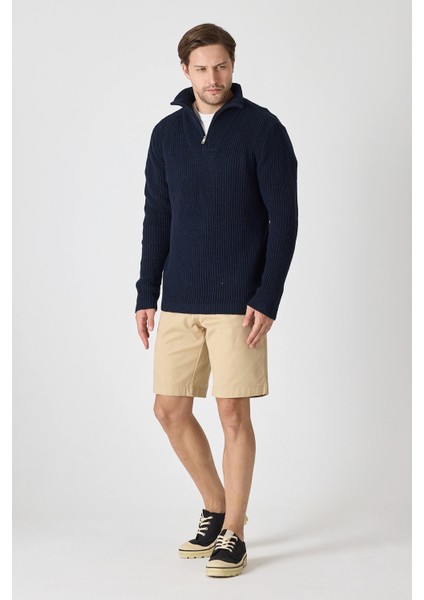 Erkek Dik Yaka Fermuarlı Triko Kazak - Lacivert indirimleri