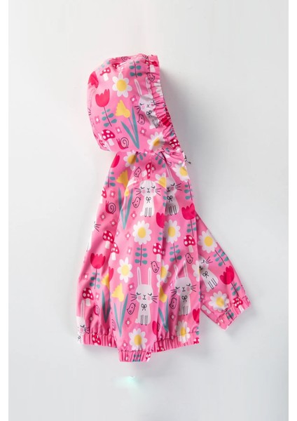 Sevimli Tavşan ve Çiçek Figürlü Kapşonlu Pamuk Astarlı Erkek Kız Bebek Yağmurluk Mont Tulum Çocuk fiyatları