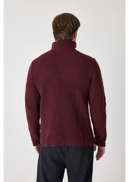 Erkek Dik Yaka Fermuarlı Triko Kazak - Bordo fırsatları