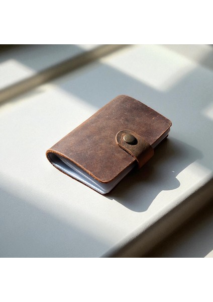 Kredi Kartlık Hakiki Deri Içi Şeffaf 10-20 Bölmeli Hediyelik Kartlık Küçük Kartvizitlik ( 9 x 7 cm ) Taba