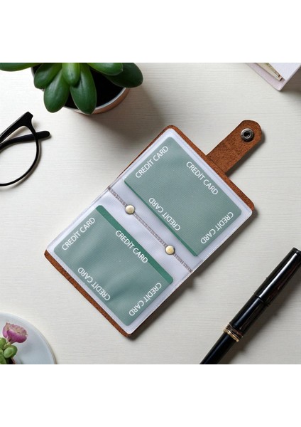 Kredi Kartlık Hakiki Deri Içi Şeffaf 10-20 Bölmeli Hediyelik Kartlık Küçük Kartvizitlik ( 9 x 7 cm ) Taba