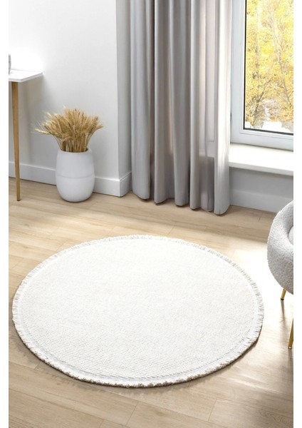 Beyaz Daire Yuvarlak Modern Dokuma Halı Bukleli BEYAZ DAİRE fiyatları