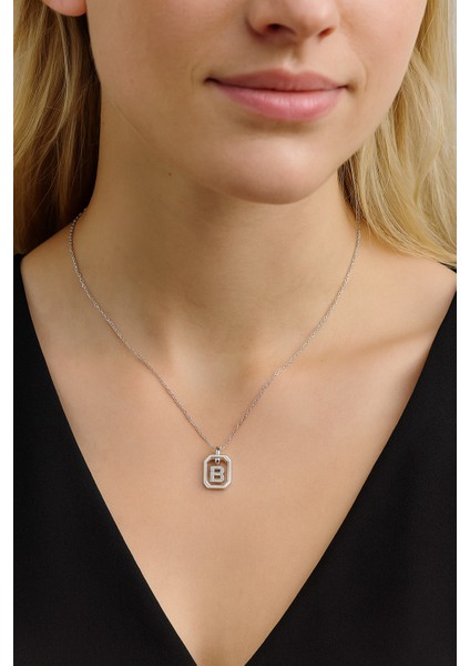 Frame Taşlı B Harfi Gümüş Kolye fiyatları