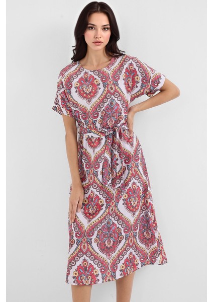 Kadın BDART İp Bağlama Detaylı Baskılı Midi Elbise Kiraz Kırmızısı modelleri