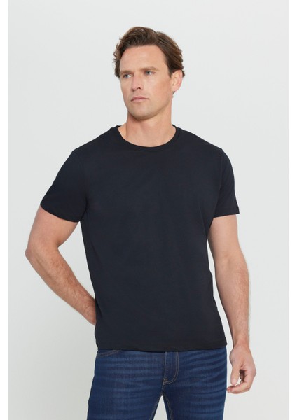 Erkek Siyah %100 Pamuk Slim Fit Dar Kesim Bisiklet Yaka Tişört fırsatları