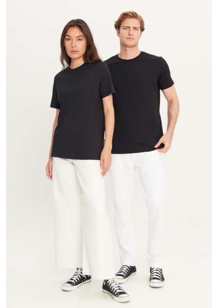 Erkek Siyah %100 Pamuk Slim Fit Dar Kesim Bisiklet Yaka Tişört